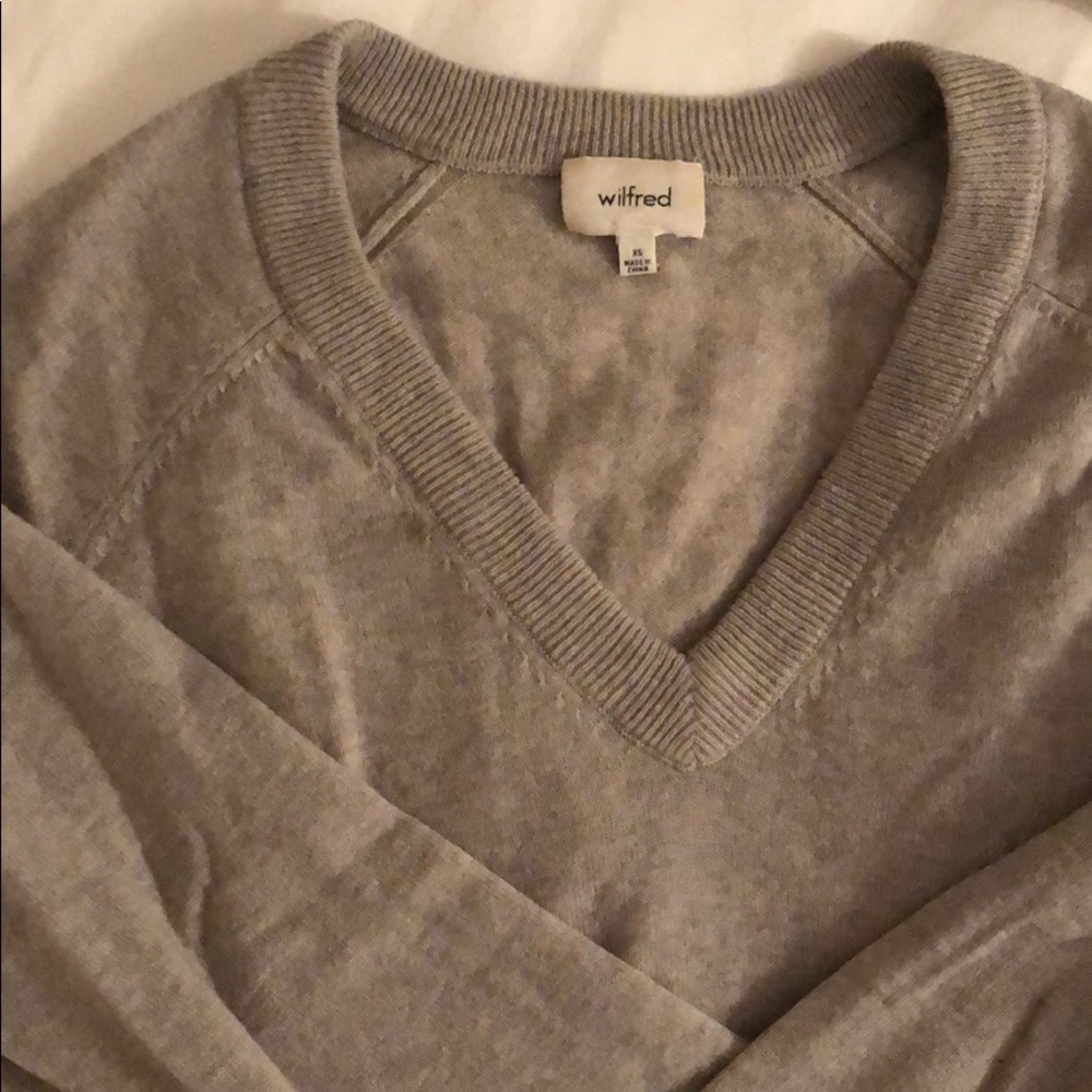 Aritzia Grey Wool V Neck Sweater